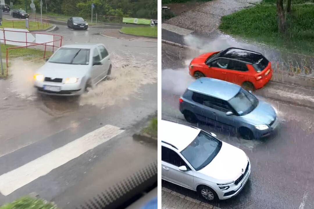 Foto: VIDEO: Cesty v Banskej Štiavnici zaliala voda. SHMÚ vydal výstrahy, počasie komplikuje dopravu