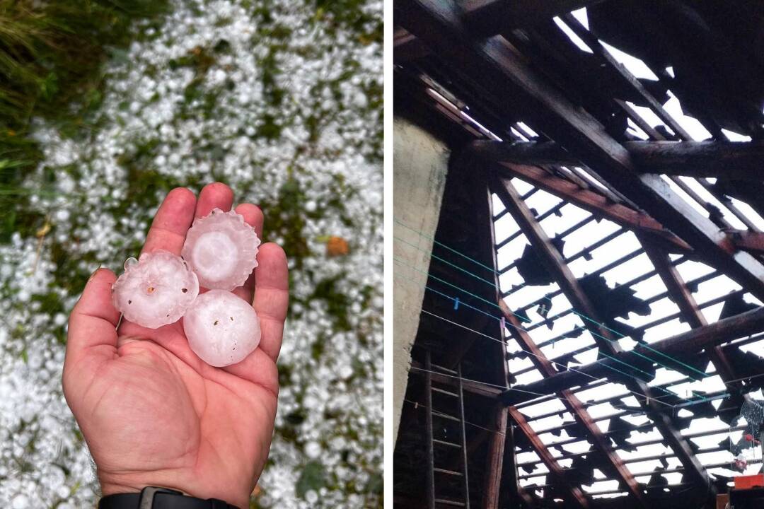 FOTO: V Brezne rátajú škody po silnej búrke. Krúpy zničili mnohé strechy, okná či kostol