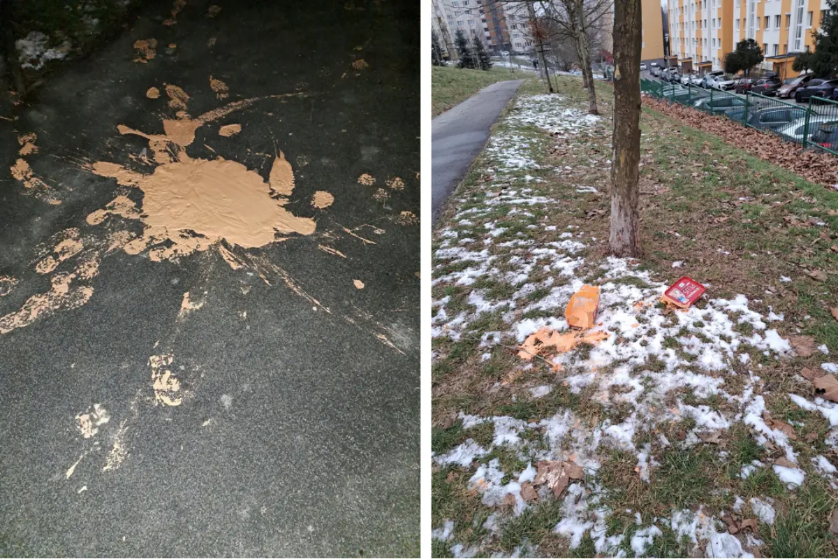 Foto: Mladíci vyliali na chodník v Banskej Bystrici farbu. Chodili po tom a smiali sa, opísala svedkyňa