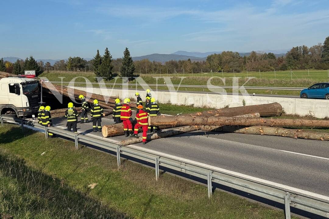 FOTO: Cestu zablokovalo drevo z kamióna, foto 1